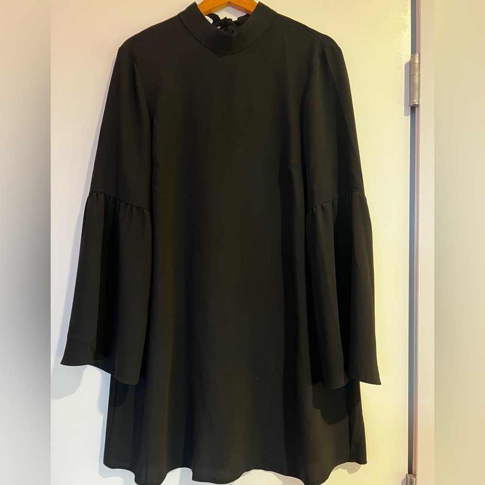 Mango Black Mini Dress with Flared Sleeves